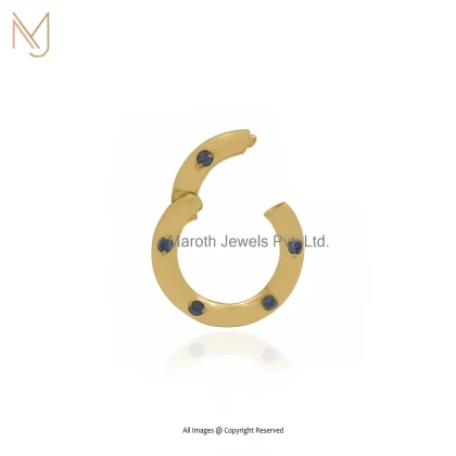 14K Yellow Gold Cubic Zircon Gemstone Enhancer Lock Round Charm Holder Jewelry Supplier
