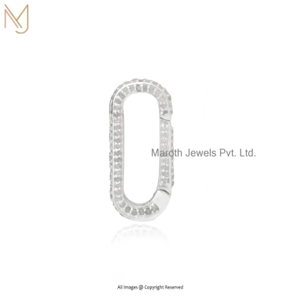 925 Silver Natural Silver Plated Cubic Zircon Enhancer Charm Push Lock Jewelry Supplier