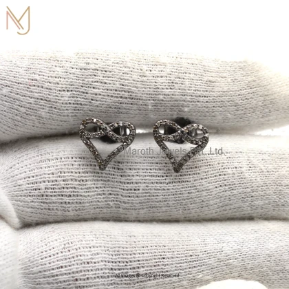 Private Lable 14K Yellow Gold Diamond Cubic Zircon Sparkling Infinity Heart Stud Earrings