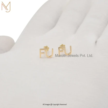 14K Yellow Gold Initial Letter Stud Earring Jewelry Supplier