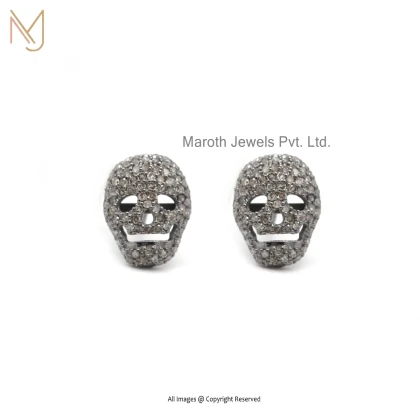 14K White Gold Pave Diamond Skull Stud Earring Jewelry Supplier