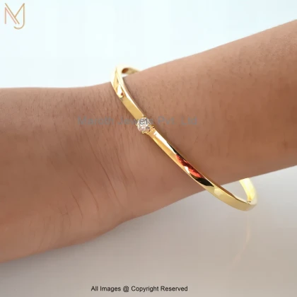 14K Yellow Gold Moissanite Diamond Solitaire Bangle Jewelry Supplier