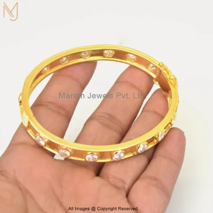 14K Yellow Gold Moissanite Hinged Bangle Custom Jewelry