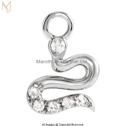 14K White Gold Cubic Zircon Diamond Snake Charm Necklace Custom Jewelry