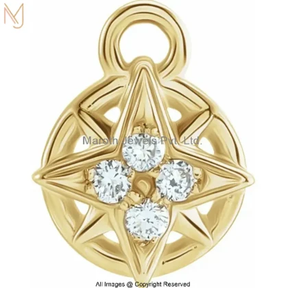 14K Yellow Gold Cubic Zircon Diamond Compass Charm Necklace Jewelry Supplier