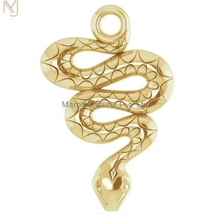 14K Yellow Gold Snake Charm Necklace Custom Jewelry