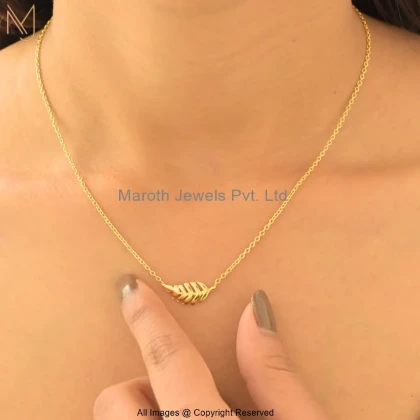 Wholesale 14K Yellow Gold “Gold-Tone Wheat Leaf Motif Necklace” Jewelry