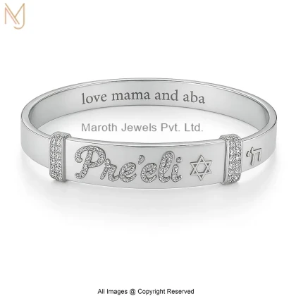 14K White Gold Moissanite Pre’eli Love Mama Aba Silver Bangle Jewelry Supplier