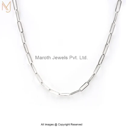 925 Silver Yellow Gold Plated 12 MM Chain Thikness Paperclip Chain Necklace Custom Jewelry