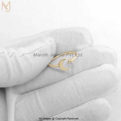 14K Yellow Gold Moissanite Celestial Moon & Star Ring Jewelry Supplier