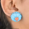 925 Silver Natural Silver Plated Red Coral And Turquoise Flower Stud Earring Custom Jewelry