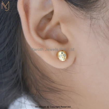 14K Yellow Gold Diamond Skull Stud Earring Manufacturer