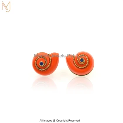 14K Yellow Gold Cubic Zircon Orange Coral Snail Stud Earring Manufacturer