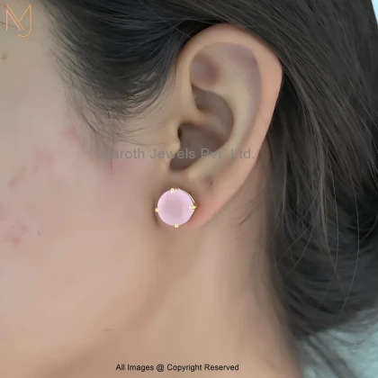 14K Yellow Gold Rose Glow Round Stud Earrings Custom Jewelry