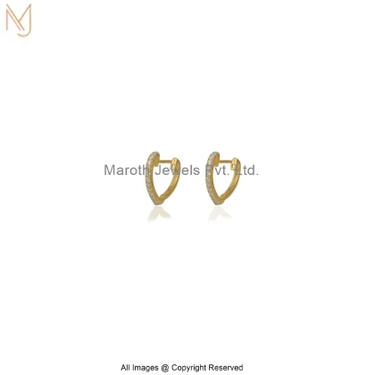 14K Yellow Gold Diamond Cubic Zircon Heart Stud Earring Custom Jewelry