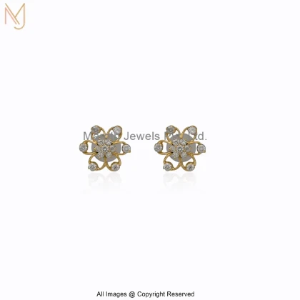 14K Yellow Gold Moissanite Diamond Floral Stud Earring Custom Jewelry