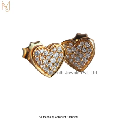 14K Yellow Gold Cubic Zircon Diamond Heart Stud Earring Custom Jewelry