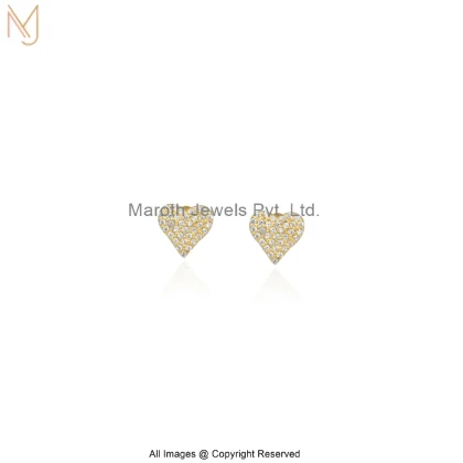 14K Yellow Gold Cubic Zircon Diamond Heart Stud Earring Manufacturer