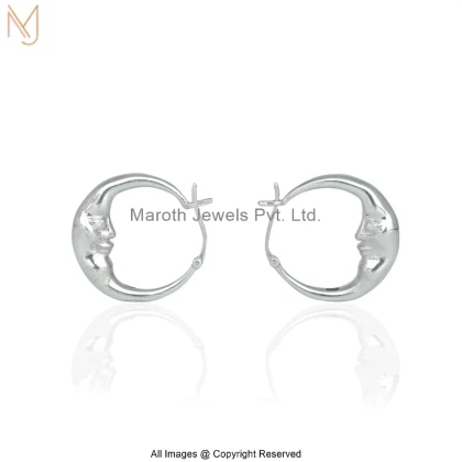 925 Silver Natural Silver Plated Crescent Moon Face Hoop Earring Manufacturer