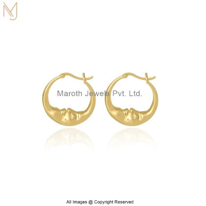 14K Yellow Gold Crescent Moon Face Hoop Earring Manufacturer