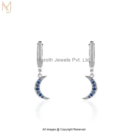 14K White Gold Blue Sapphire Half Moon Drop Earring Jewelry Supplier