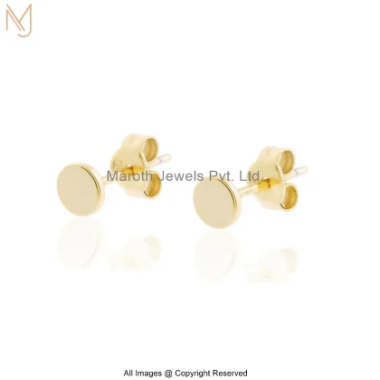 14K Yellow Gold Round Disc Stud Earring Custom Jewelry