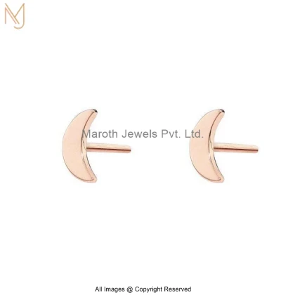 14K Rose Gold Minimal Half Moon Stud Earring Custom Jewelry