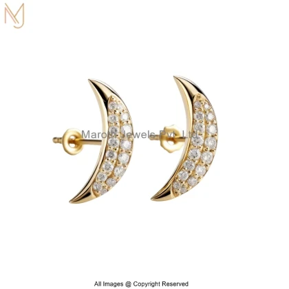 14K Yellow Gold Moissanite Crescent Moon Stud Earring Jewelry Supplier