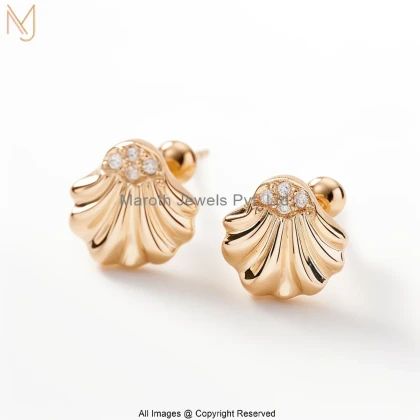 14K Yellow Gold Moissanite Shell Stud Earring Jewelry Supplier