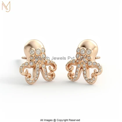 14K Yellow Gold Moissanite Diamond Octopus Stud Earring Jewelry Supplier