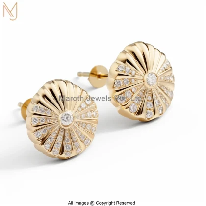 14K Yellow Gold Moissanite Fluted Scallop Diamond Stud Earrings Jewelry Supplier