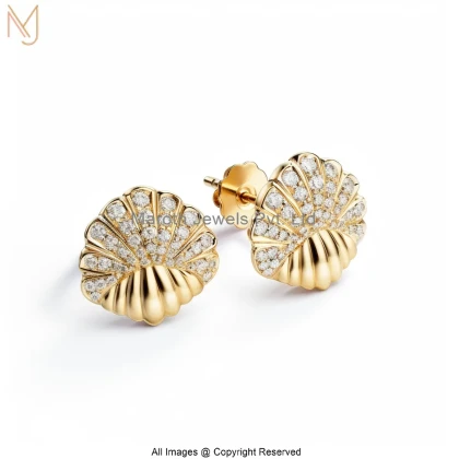14K Yellow Gold Moisaanite Diamond Sea Shell Stud Earring Jewelry Supplier