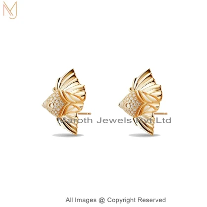 14K Yellow Gold Moissanite Diamond Gold Fish Stud Earrings Custom Jewelry