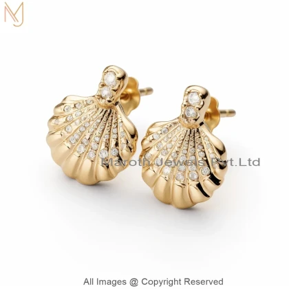 14K Yellow Gold Moissanite Diamond Sea Shell Stud Earring Manufacturer