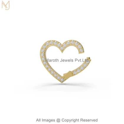 14K Yellow Gold Pave Diamond Gemstone Heart Charm Holder Jewelry Manufacturer
