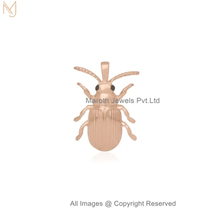 14K Rose Gold Diamond Black Cubic Zircon Rose Scarab Charm Pendant Jewelry Supplier