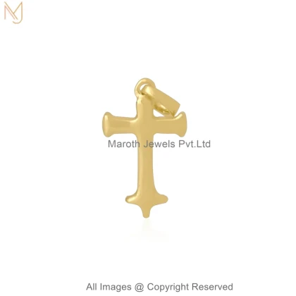 14K Yellow Gold Cross Charm Pendant Custom Jewelry