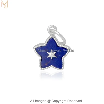14K White Gold Lapiz Lazuli Star Charm Pendant Manufacturer
