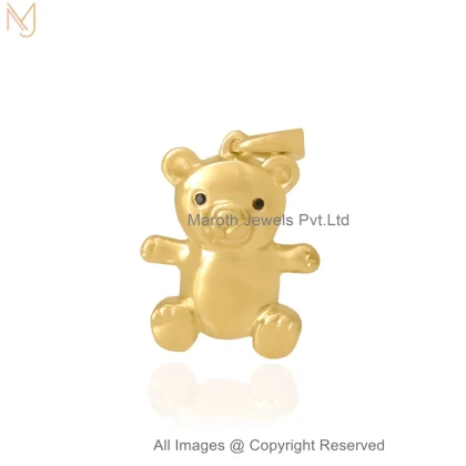 14K Yellow Gold Diamond Black Cubic Zircon Cute Teddy Bear Gold Pendant Jewelry Supplier