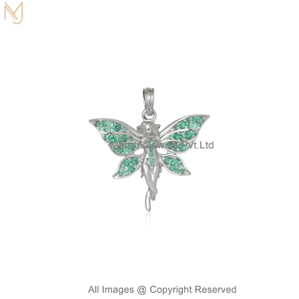 925 Silver Yellow Gold Plated Diamond Gemstone Fairy Wing Pendant Manufacturer