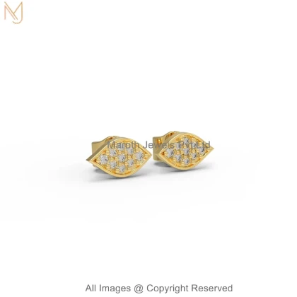 14K Yellow Gold Diamond Cubic Zircon Pavé Evil Eye Stud Earrings Jewelry Supplier