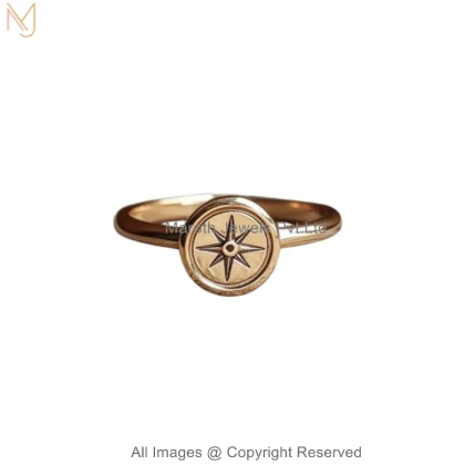 14K Yellow Gold Compass Star Signet Ring Jewelry Supplier