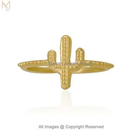 14K Yellow Gold Cactus Charm Ring Manufacturer