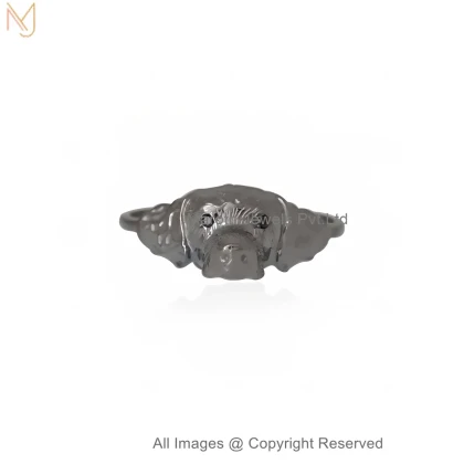 Wholesale 14K Yellow Gold Diamond Black Cubic Zircon Royal Bulldog Face Statement Ring