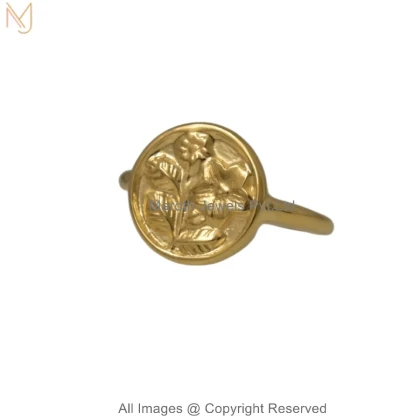 14K Yellow Gold Vintage Rose Engraved Signet Ring Manufacturer