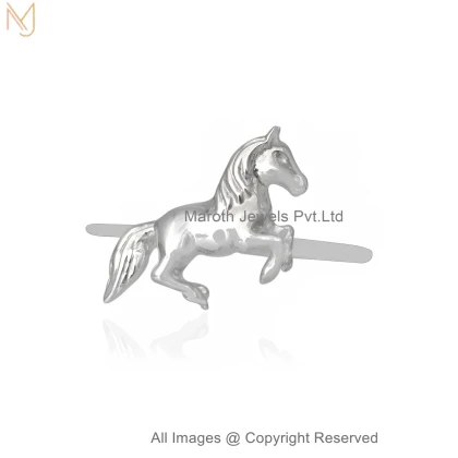 14K White Gold Majestic Running Horse Statement Ring Custom Jewelry