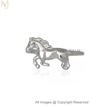 14K White Gold Galloping Horse Statement Ring Jewelry Supplier