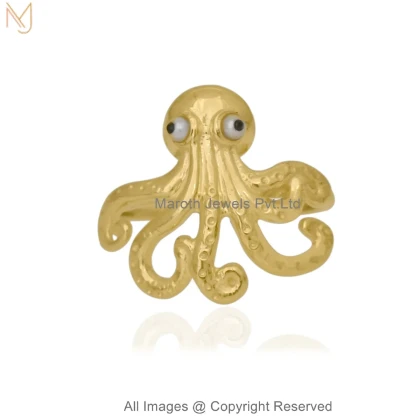 14K Yellow Gold Diamond Black Cubic Zircon And Pearl Octopus Ring Custom Jewelry