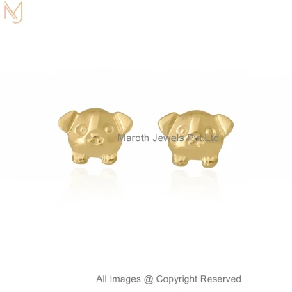 14K Yellow Gold Cute Puppy Face Gold Stud Earrings Jewelry Supplier