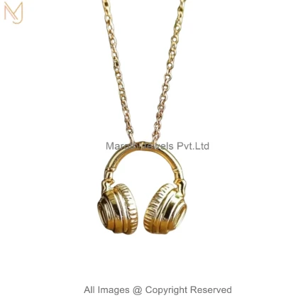 14K Yellow Gold Melody Headphone Necklace Custom Jewelry
